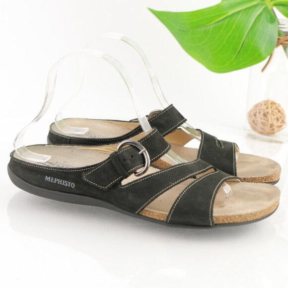 Mephisto Womens Afida Sandal Size 41 10 Black Leather Slide Flip Flop Casual - Picture 3 of 11